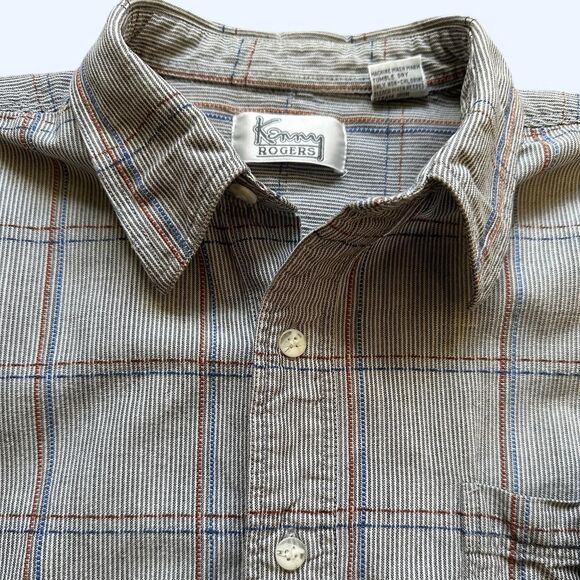 Vintage Kenny Rogers Button-Up Shirt – Microstripe Plaid – Size L - Picture 3 of 5